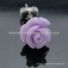 10mm Dyed Coral Carved Amethyst Rose Flower Stud Earring EF-009